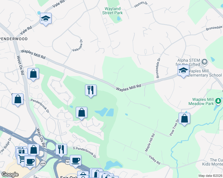 map of restaurants, bars, coffee shops, grocery stores, and more near 11817 State Route 664 in Oakton