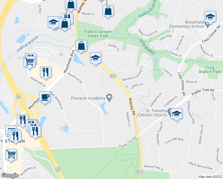 map of restaurants, bars, coffee shops, grocery stores, and more near 14052 Walney Village Court in Chantilly