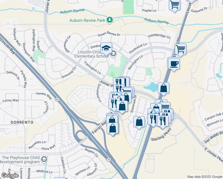 map of restaurants, bars, coffee shops, grocery stores, and more near 3020 Sierra View Circle in Lincoln