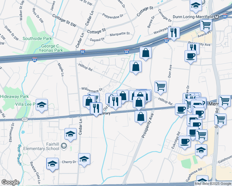 map of restaurants, bars, coffee shops, grocery stores, and more near 2812 Old Lee Highway in Fairfax