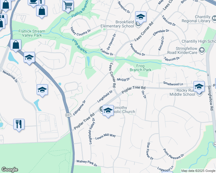 map of restaurants, bars, coffee shops, grocery stores, and more near 4510 Lees Corner Road in Chantilly