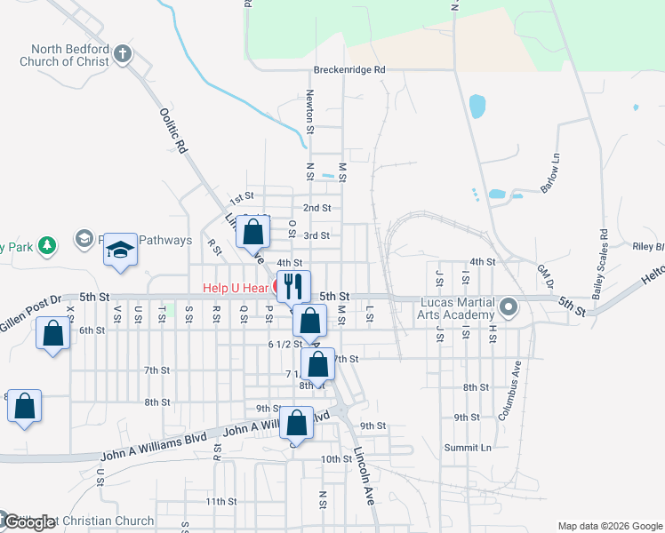 map of restaurants, bars, coffee shops, grocery stores, and more near 1300-1398 4th Street in Bedford