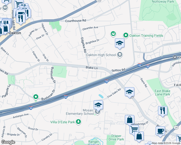 map of restaurants, bars, coffee shops, grocery stores, and more near 3008 Sugar Lane in Vienna