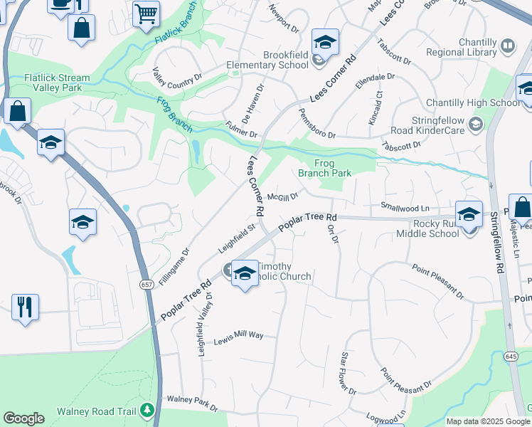 map of restaurants, bars, coffee shops, grocery stores, and more near 4505 Lees Corner Rd in Chantilly