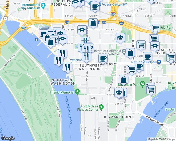 map of restaurants, bars, coffee shops, grocery stores, and more near 101 Independence Avenue Southeast in Washington