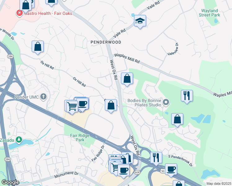 map of restaurants, bars, coffee shops, grocery stores, and more near 12251 Harbor Town Circle in Fairfax