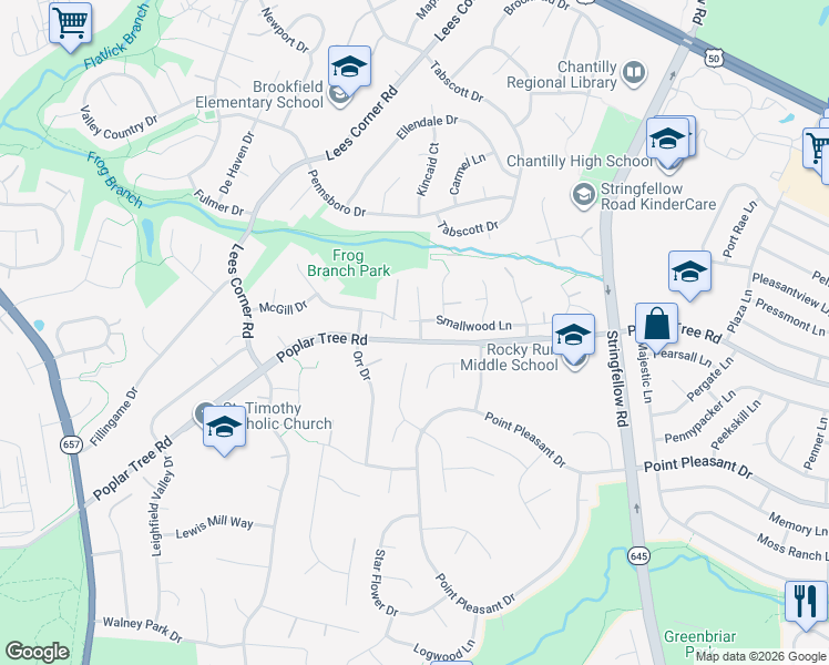 map of restaurants, bars, coffee shops, grocery stores, and more near 4402 Poplar Tree Court in Chantilly