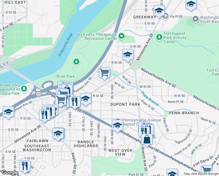 map of restaurants, bars, coffee shops, grocery stores, and more near 101 Independence Avenue Southeast in Washington