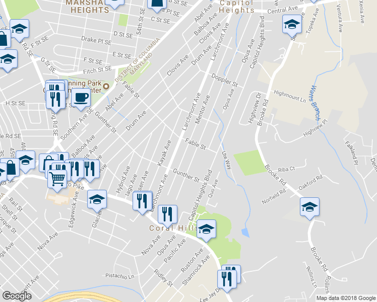 map of restaurants, bars, coffee shops, grocery stores, and more near 1008 Mentor Avenue in Capitol Heights