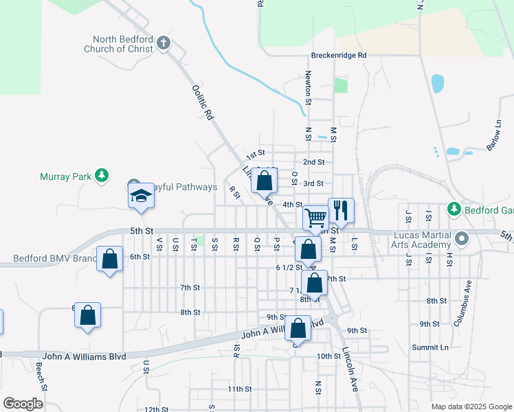 map of restaurants, bars, coffee shops, grocery stores, and more near 1698 4th St in Bedford
