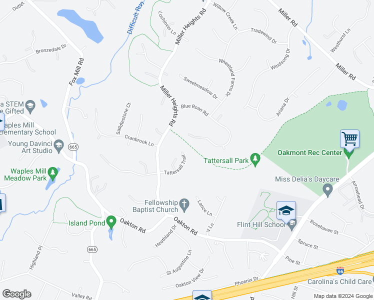 map of restaurants, bars, coffee shops, grocery stores, and more near 11112 Tattersall Trail in Oakton