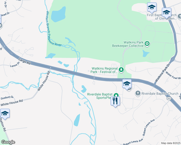 map of restaurants, bars, coffee shops, grocery stores, and more near 12133 Open View Lane in Upper Marlboro