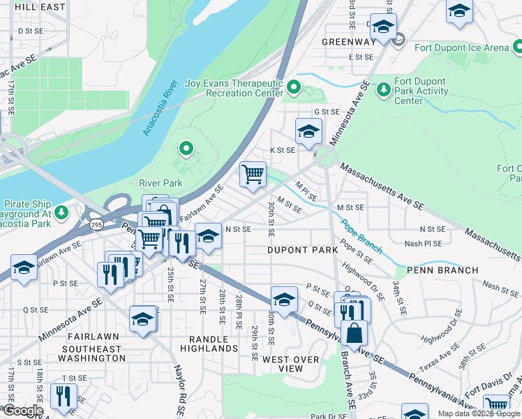 map of restaurants, bars, coffee shops, grocery stores, and more near 101 Independence Avenue Southeast in Washington