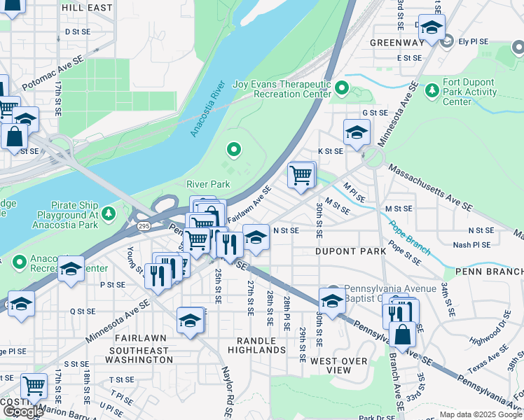 map of restaurants, bars, coffee shops, grocery stores, and more near 101 Independence Avenue Southeast in Washington