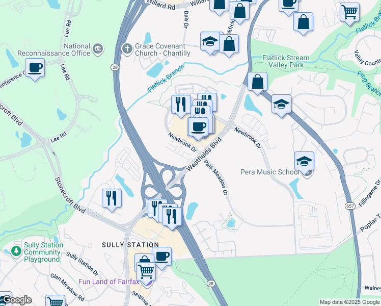 map of restaurants, bars, coffee shops, grocery stores, and more near 14431 Glen Manor Drive in Chantilly