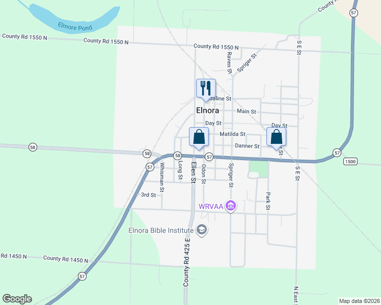 map of restaurants, bars, coffee shops, grocery stores, and more near 324 Ellen Street in Elnora