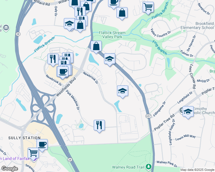 map of restaurants, bars, coffee shops, grocery stores, and more near 14160 Newbrook Drive in Chantilly
