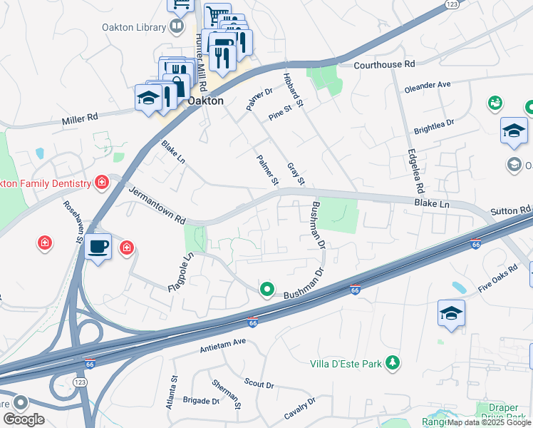 map of restaurants, bars, coffee shops, grocery stores, and more near 10191A Ashbrooke Court in Oakton
