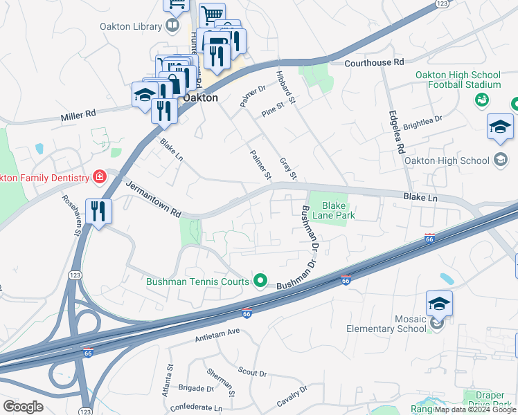 map of restaurants, bars, coffee shops, grocery stores, and more near 10191A Ashbrooke Court in Oakton