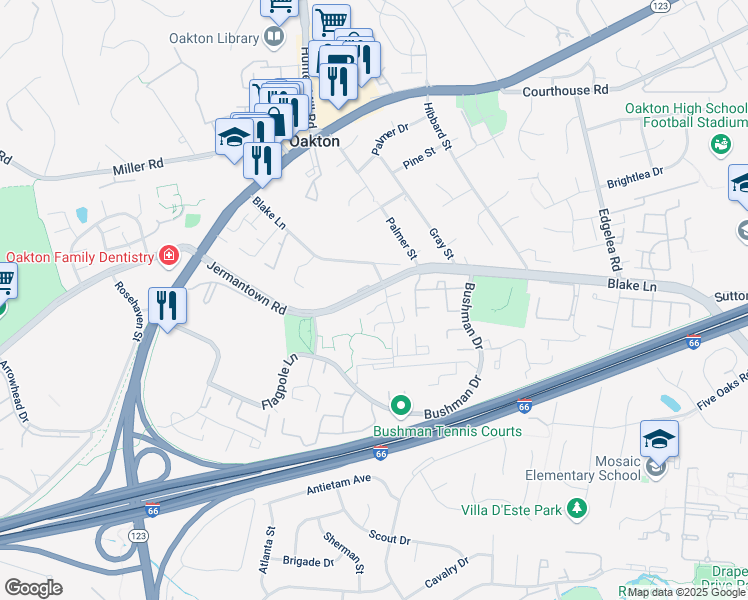 map of restaurants, bars, coffee shops, grocery stores, and more near 10206D Ashbrooke Court in Oakton