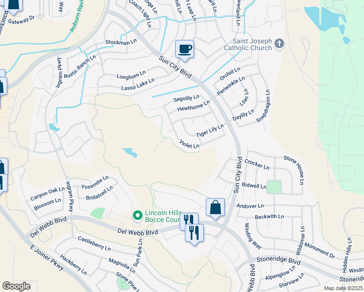 map of restaurants, bars, coffee shops, grocery stores, and more near 676 Violet Lane in Lincoln