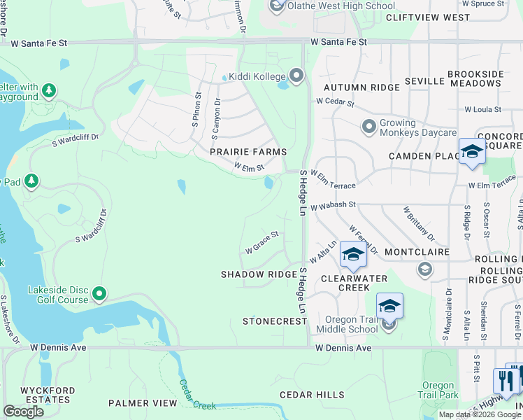 map of restaurants, bars, coffee shops, grocery stores, and more near 517 South Persimmon Drive in Olathe