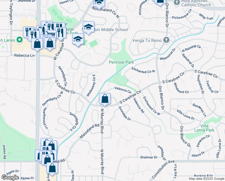 map of restaurants, bars, coffee shops, grocery stores, and more near 3051 Avondale Drive in Colorado Springs