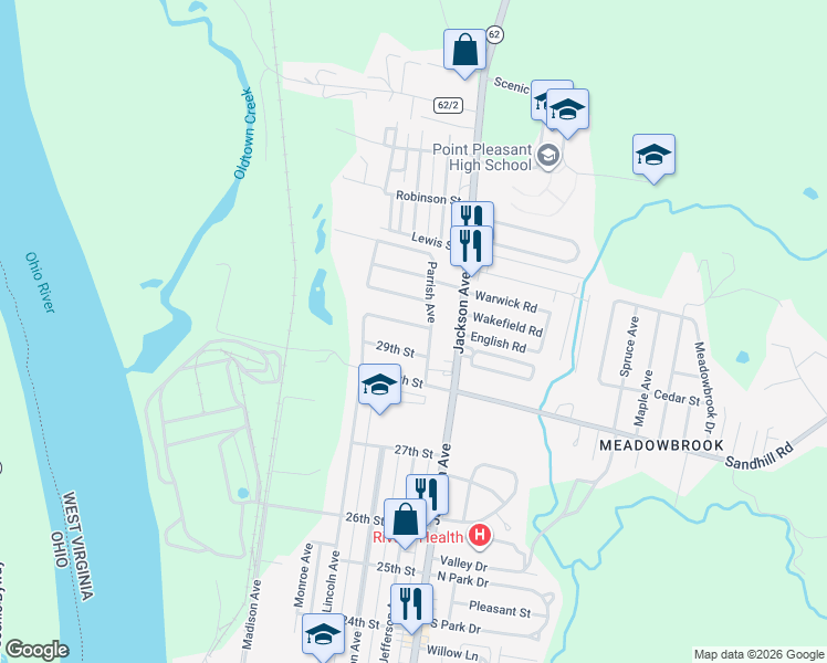 map of restaurants, bars, coffee shops, grocery stores, and more near 514 Chandler Drive in Point Pleasant