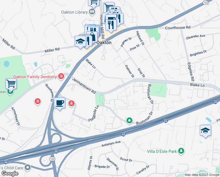 map of restaurants, bars, coffee shops, grocery stores, and more near 2983 Borge Street in Oakton