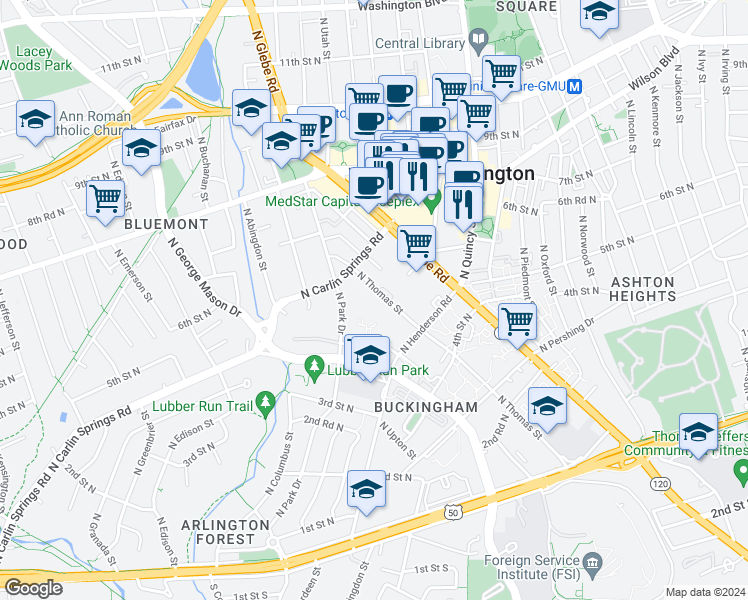 map of restaurants, bars, coffee shops, grocery stores, and more near 101 Independence Avenue Southeast in Washington