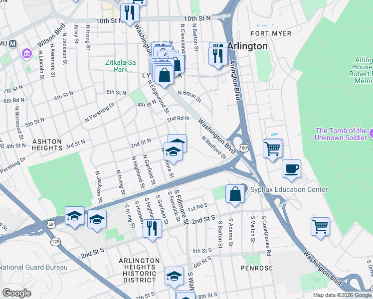 map of restaurants, bars, coffee shops, grocery stores, and more near 101 Independence Avenue Southeast in Washington