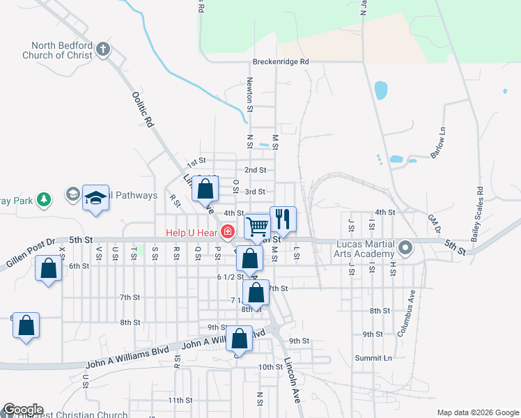 map of restaurants, bars, coffee shops, grocery stores, and more near 1300-1398 4th Street in Bedford
