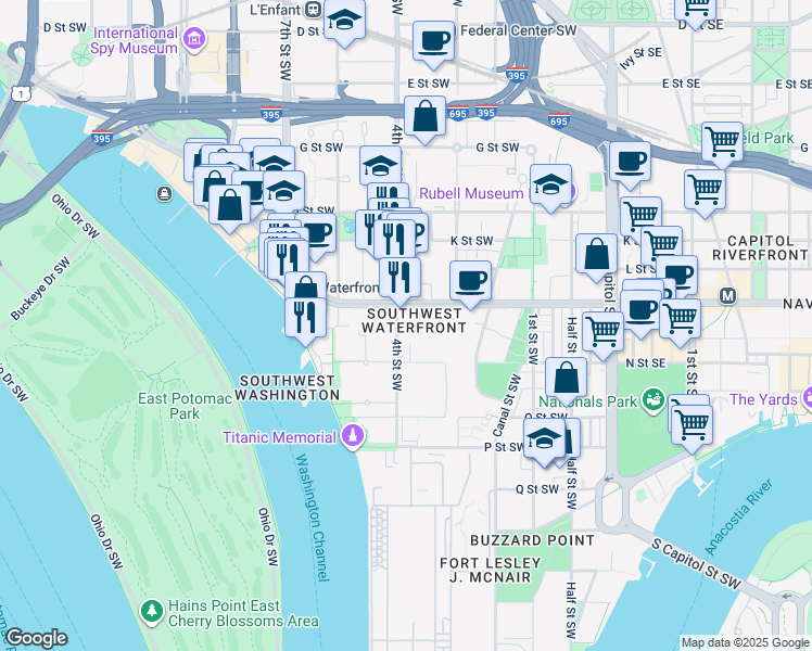 map of restaurants, bars, coffee shops, grocery stores, and more near 101 Independence Avenue Southeast in Washington