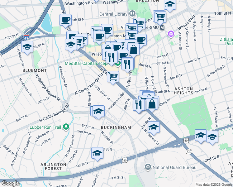 map of restaurants, bars, coffee shops, grocery stores, and more near 101 Independence Avenue Southeast in Washington