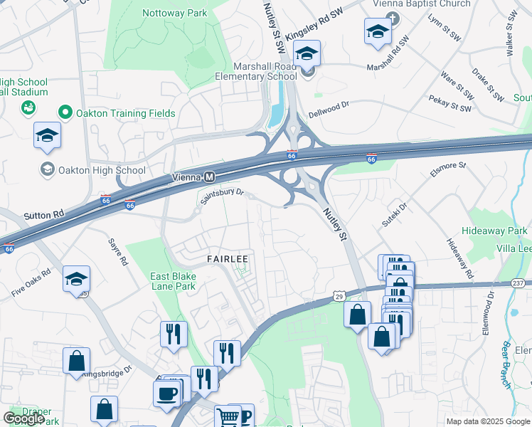 map of restaurants, bars, coffee shops, grocery stores, and more near 2911 Deer Hollow Way in Fairfax