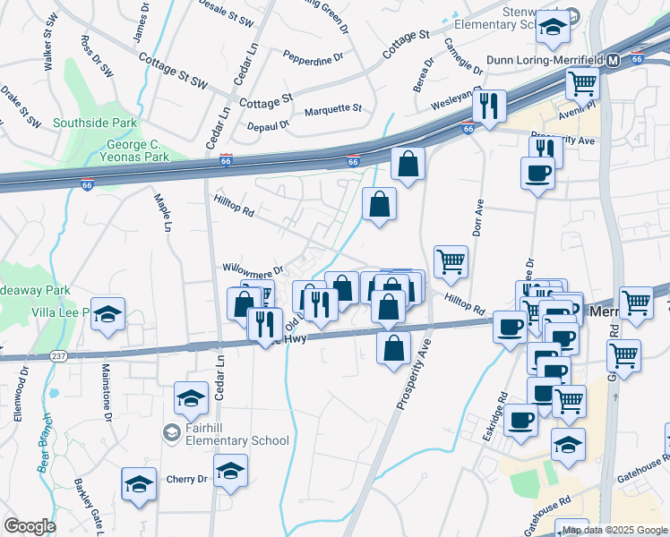 map of restaurants, bars, coffee shops, grocery stores, and more near 2810 Old Lee Highway in Fairfax