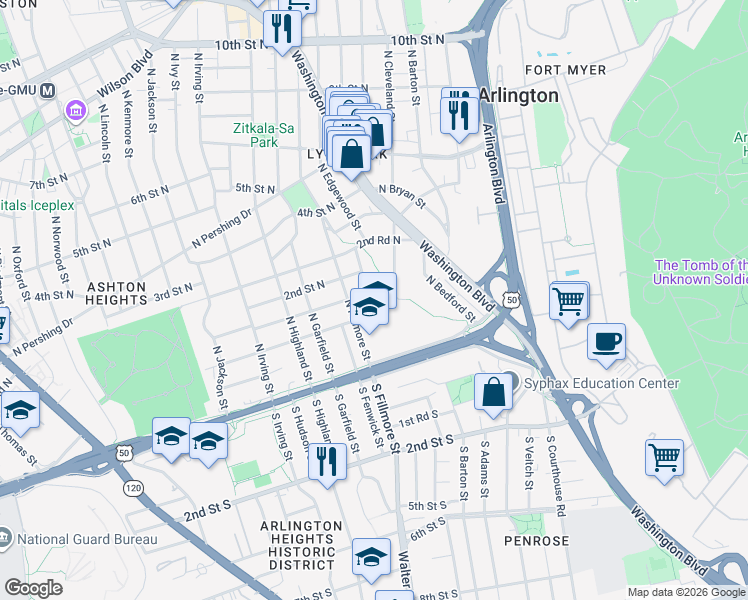 map of restaurants, bars, coffee shops, grocery stores, and more near 101 Independence Avenue Southeast in Washington