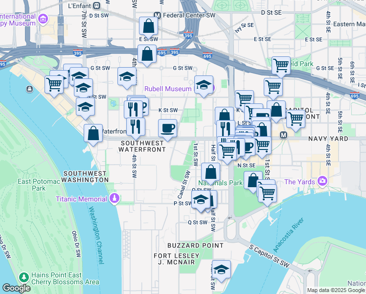 map of restaurants, bars, coffee shops, grocery stores, and more near 101 Independence Avenue Southeast in Washington