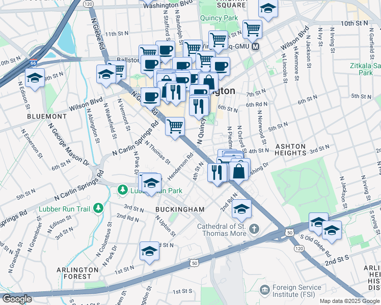 map of restaurants, bars, coffee shops, grocery stores, and more near 101 Independence Avenue Southeast in Washington