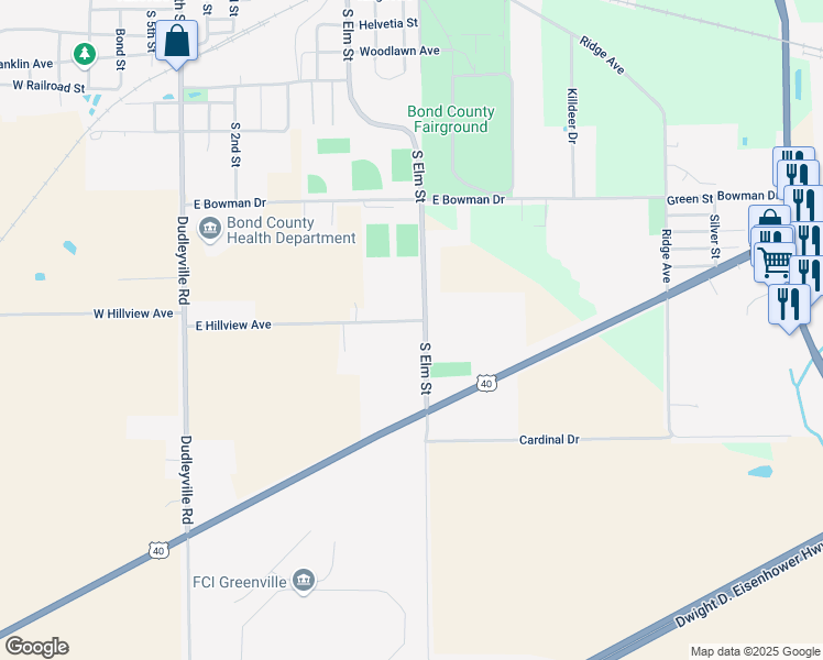 map of restaurants, bars, coffee shops, grocery stores, and more near East Hillview Avenue in Greenville