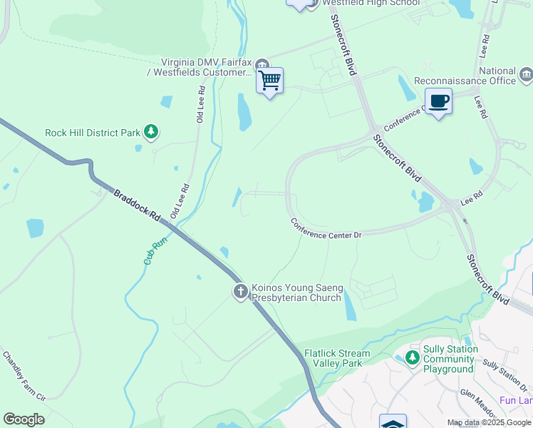 map of restaurants, bars, coffee shops, grocery stores, and more near 15000 Conference Center Drive in Chantilly
