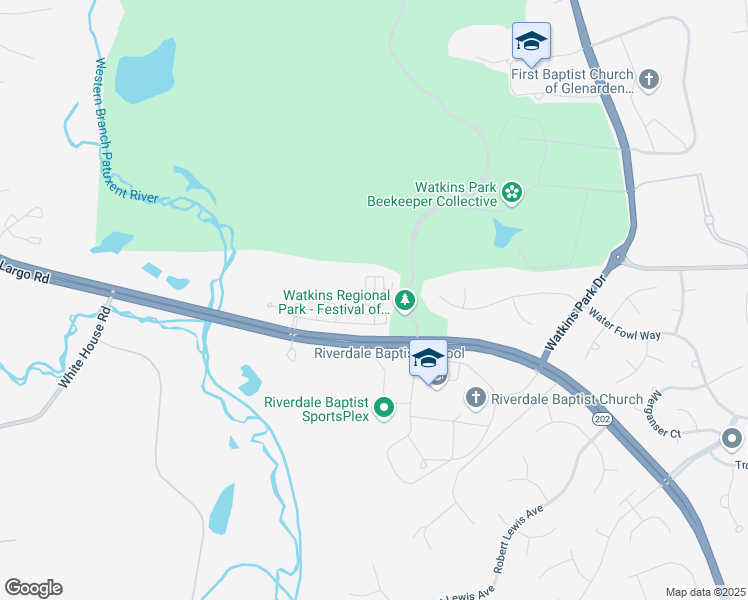 map of restaurants, bars, coffee shops, grocery stores, and more near 947 Pine Forest Lane in Upper Marlboro