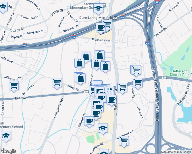 map of restaurants, bars, coffee shops, grocery stores, and more near 2813 Merrilee Drive in Fairfax