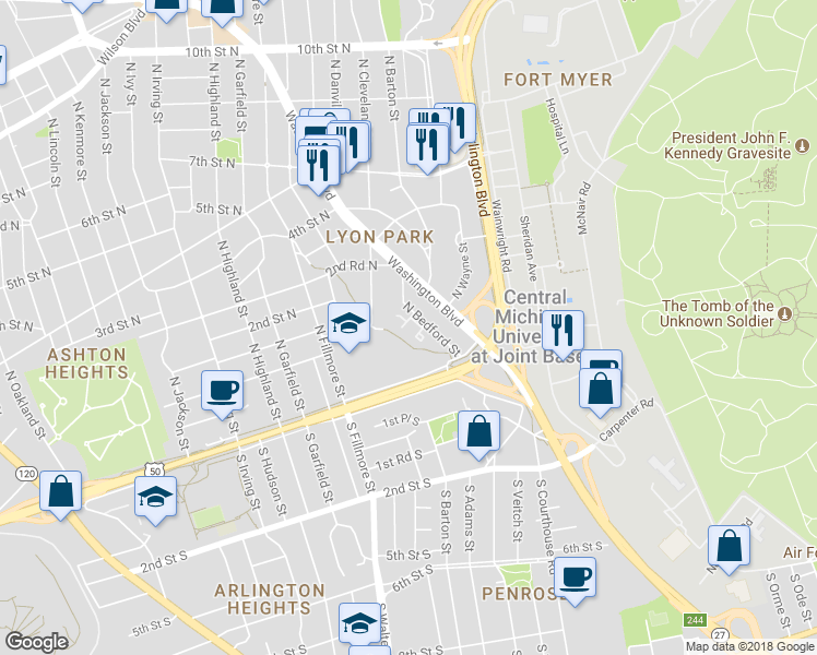 map of restaurants, bars, coffee shops, grocery stores, and more near 132 North Bedford Street in Arlington