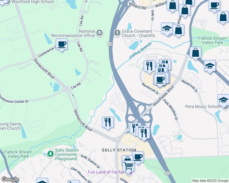 map of restaurants, bars, coffee shops, grocery stores, and more near 4912 Trail Vista Lane in Chantilly
