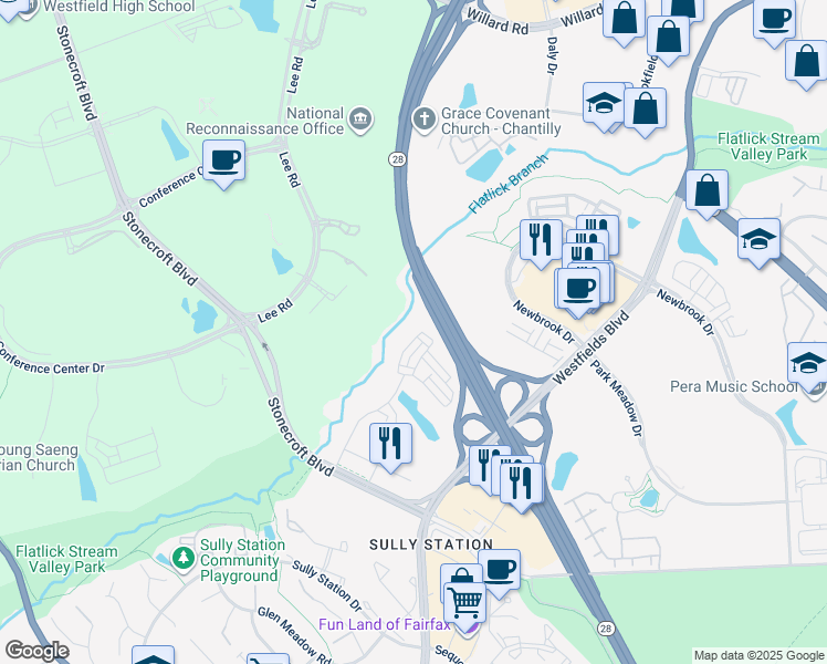 map of restaurants, bars, coffee shops, grocery stores, and more near 4912 Trail Vista Lane in Chantilly