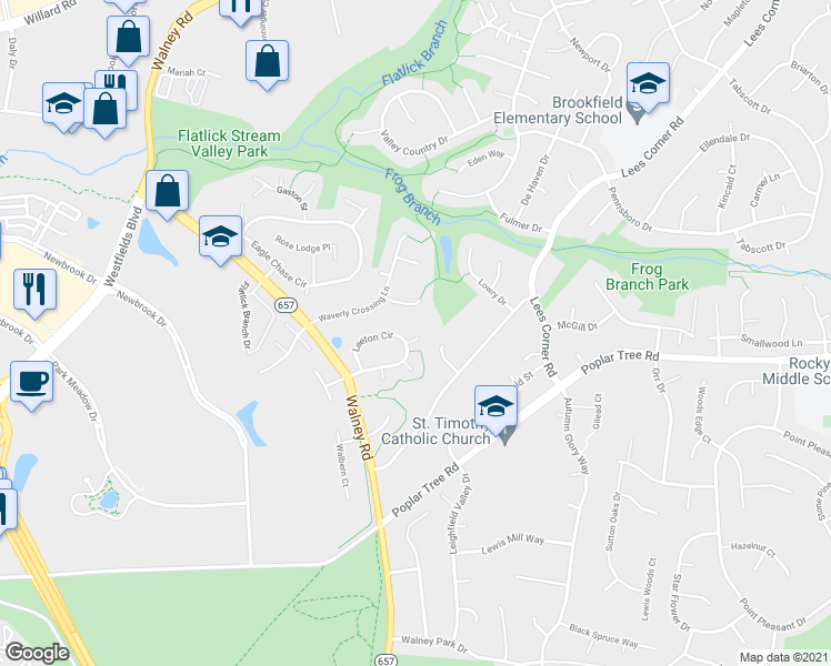 map of restaurants, bars, coffee shops, grocery stores, and more near 13926 Leeton Cir in Chantilly