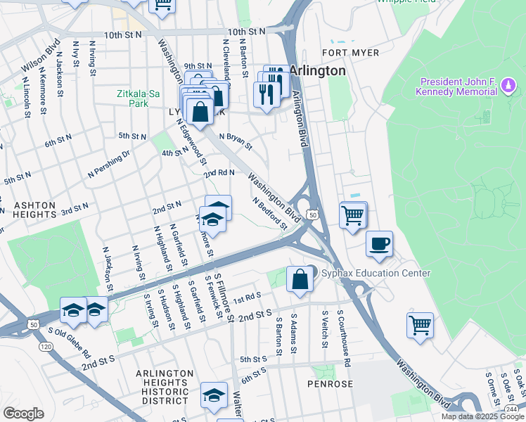 map of restaurants, bars, coffee shops, grocery stores, and more near 138 North Bedford Street in Arlington