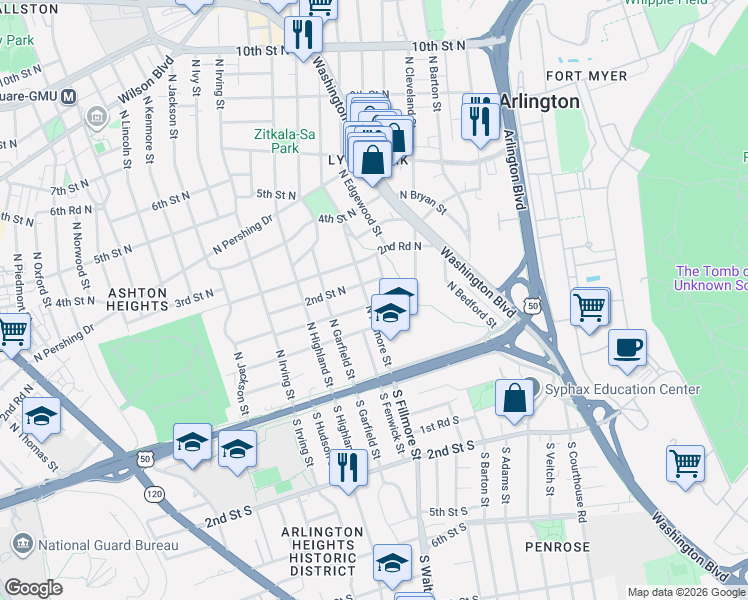 map of restaurants, bars, coffee shops, grocery stores, and more near 101 Independence Avenue Southeast in Washington