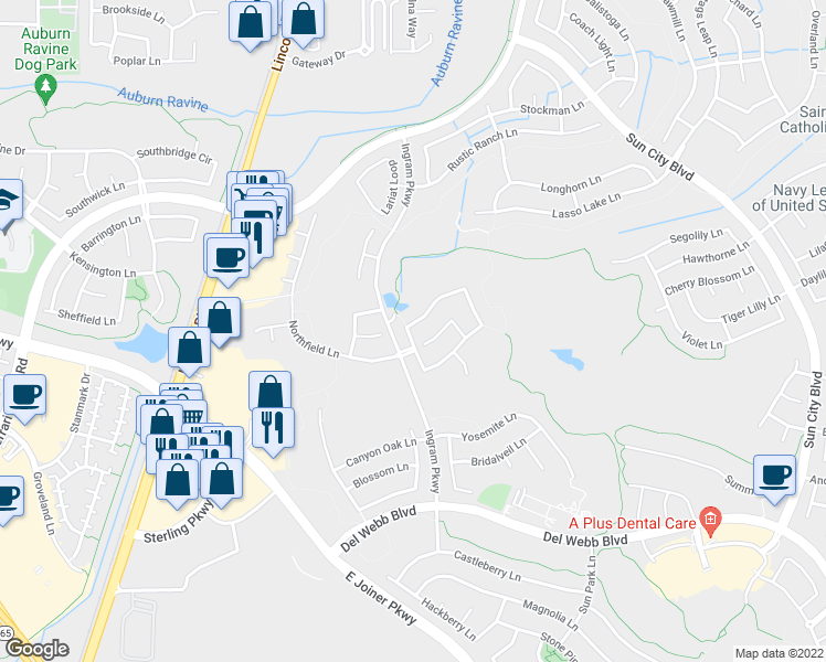 map of restaurants, bars, coffee shops, grocery stores, and more near 933 Gold Nugget Circle in Lincoln
